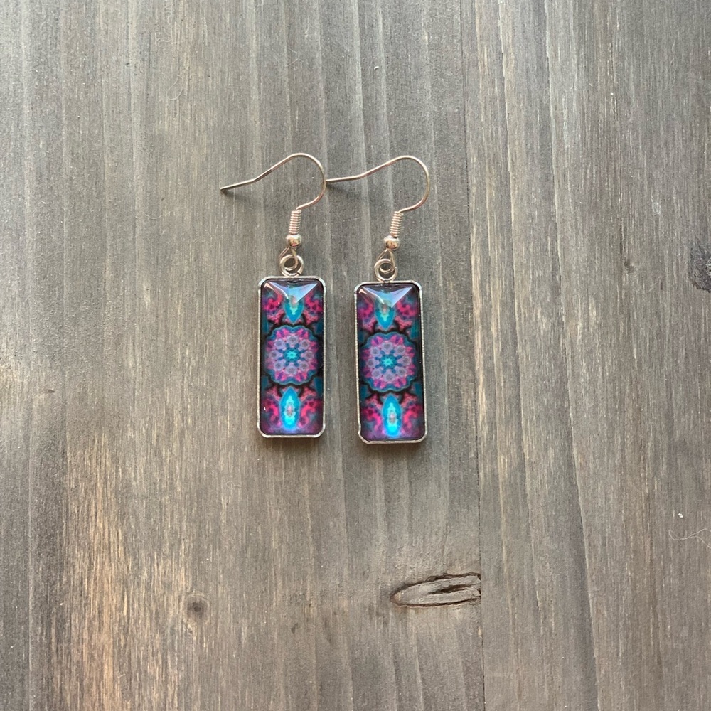 3/$20-Pink and Blue Mandala Earrings